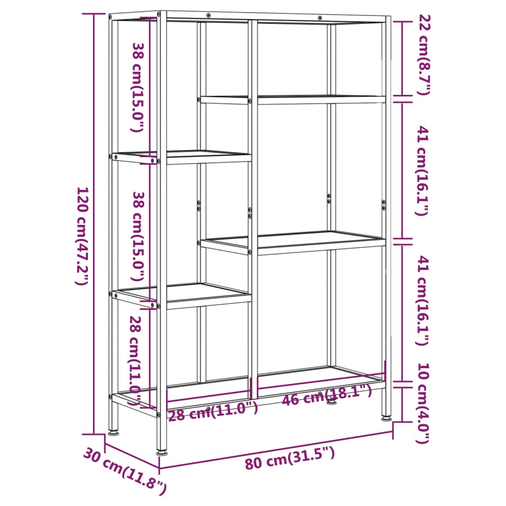 Boekenkast 80x30x120 cm staal en bewerkt hout