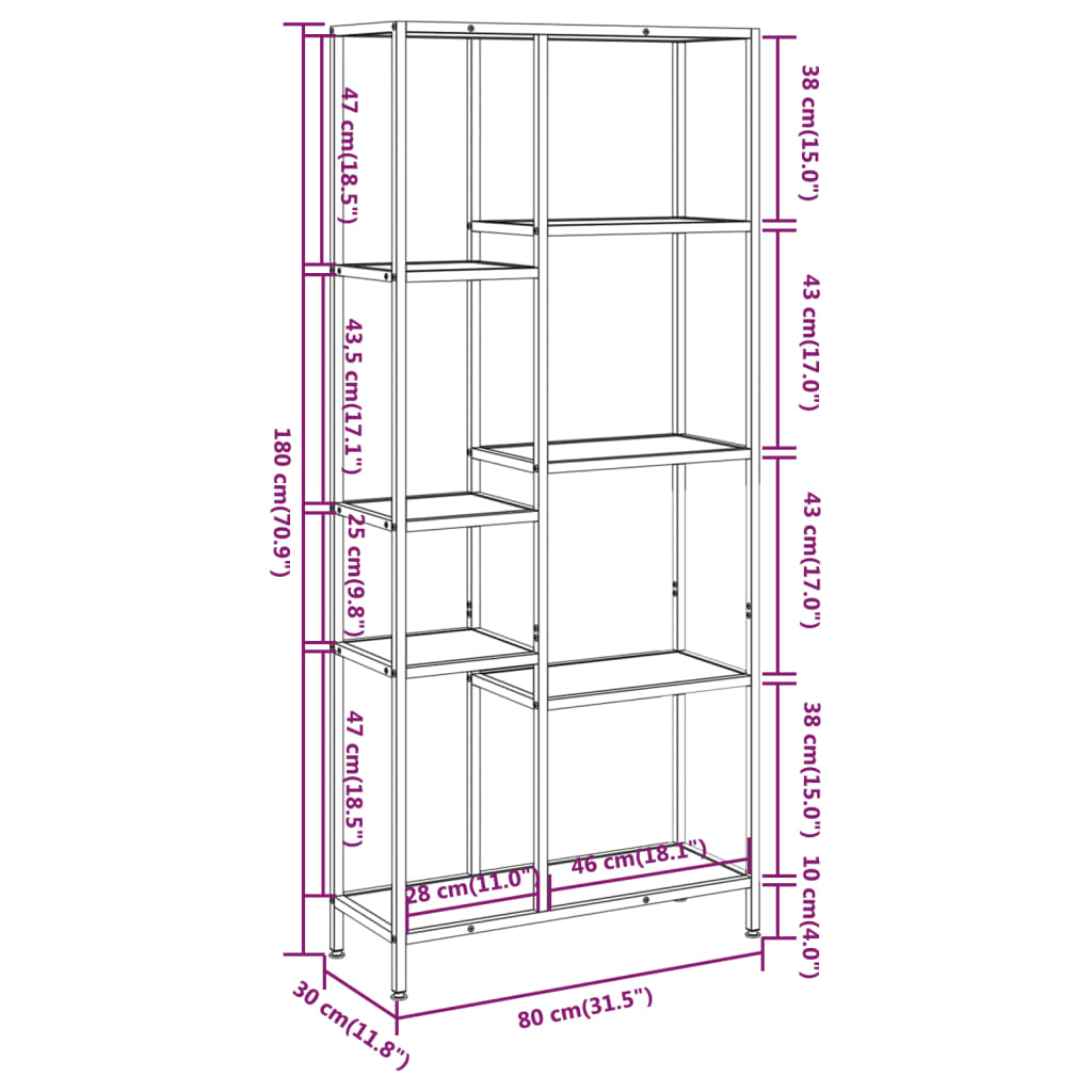 Boekenkast 80x30x120 cm staal en bewerkt hout