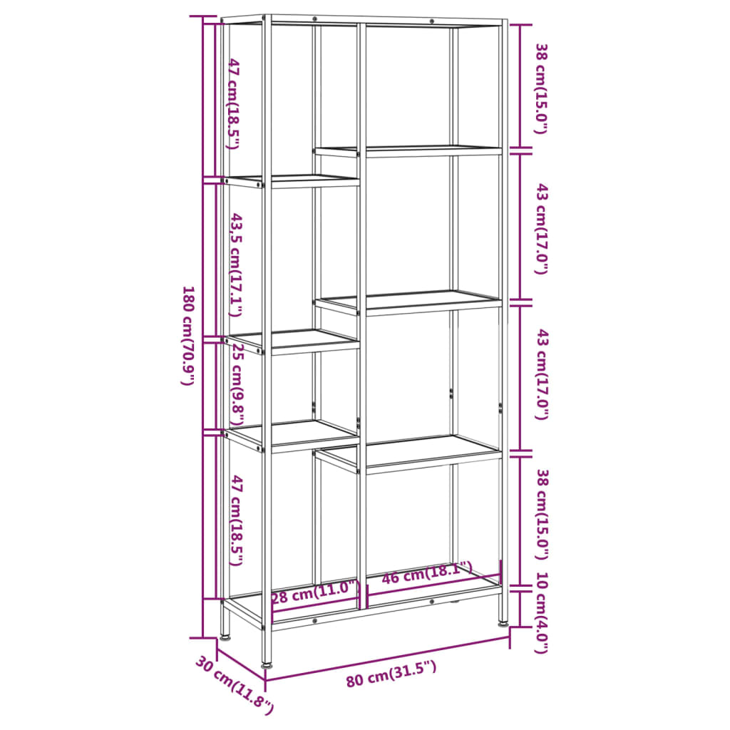 Boekenkast 80x30x120 cm staal en bewerkt hout