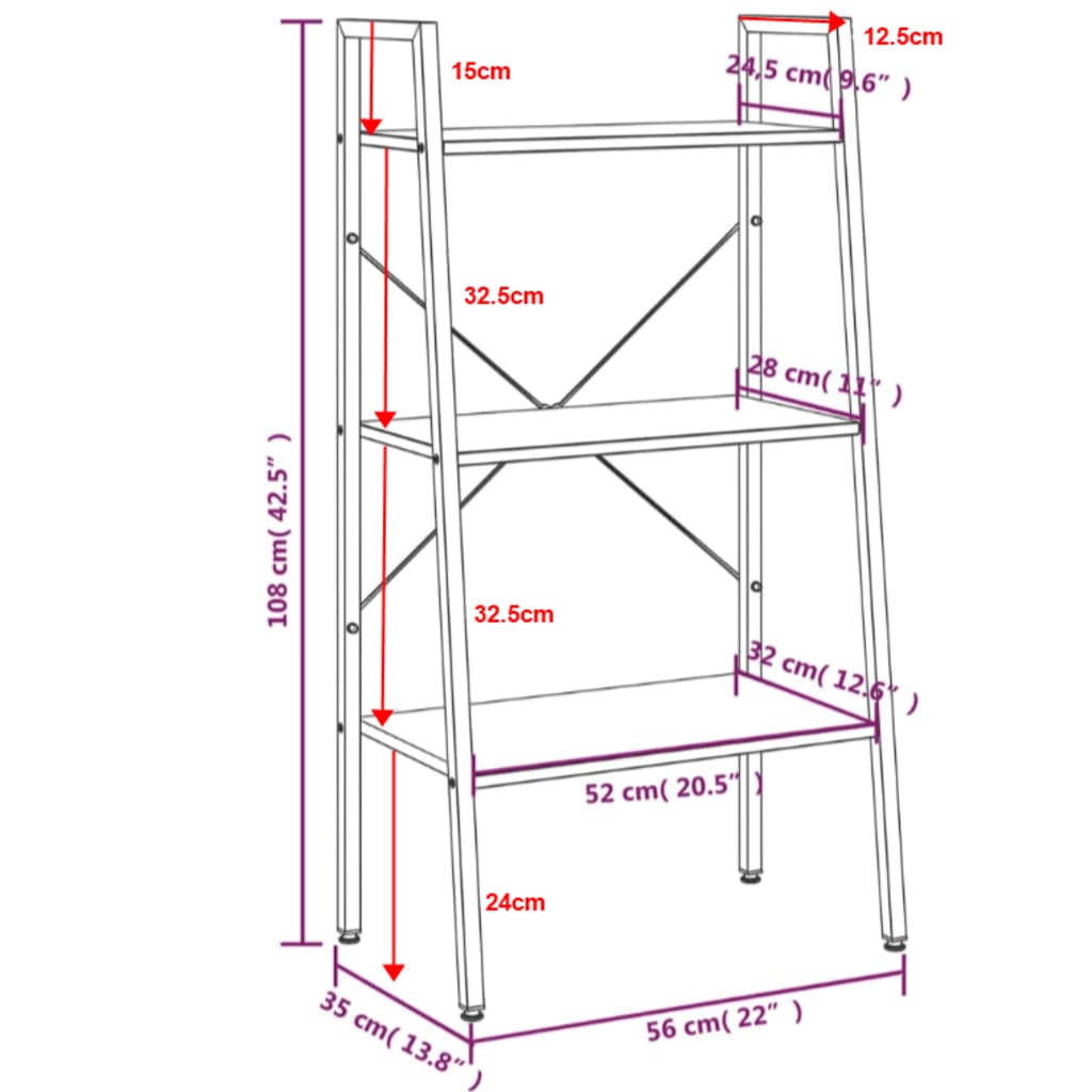 Ladderrek met 4 schappen 56x35x140 cm en