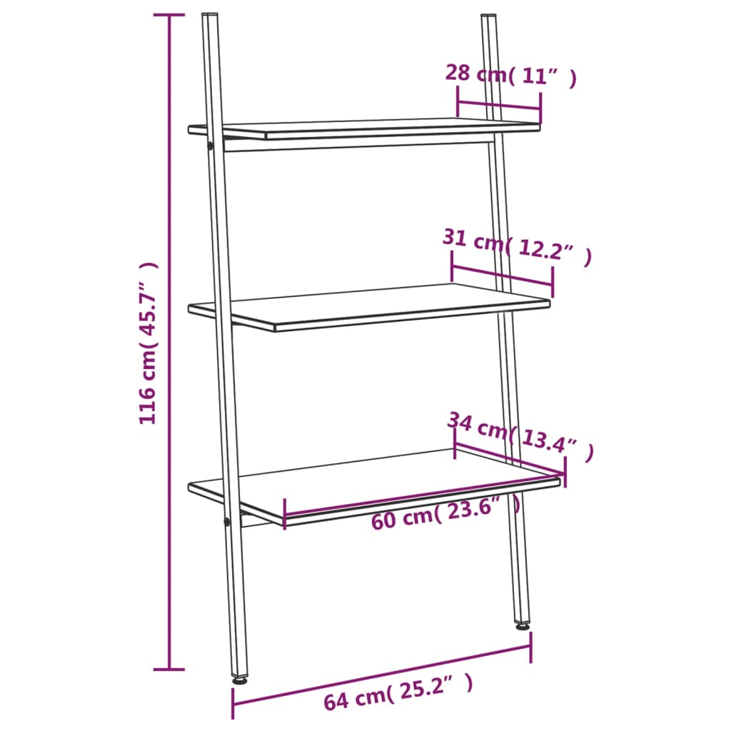 Ladderrek met 4 schappen 64x34x150,5 cm en