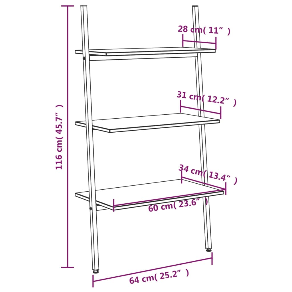 Ladderrek met 4 schappen 64x34x150,5 cm