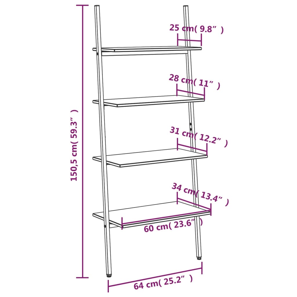 Ladderrek met 4 schappen 64x34x150,5 cm