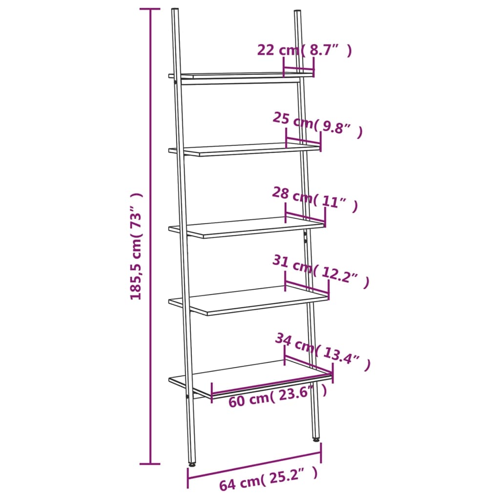 Ladderrek met 4 schappen 64x34x150,5 cm