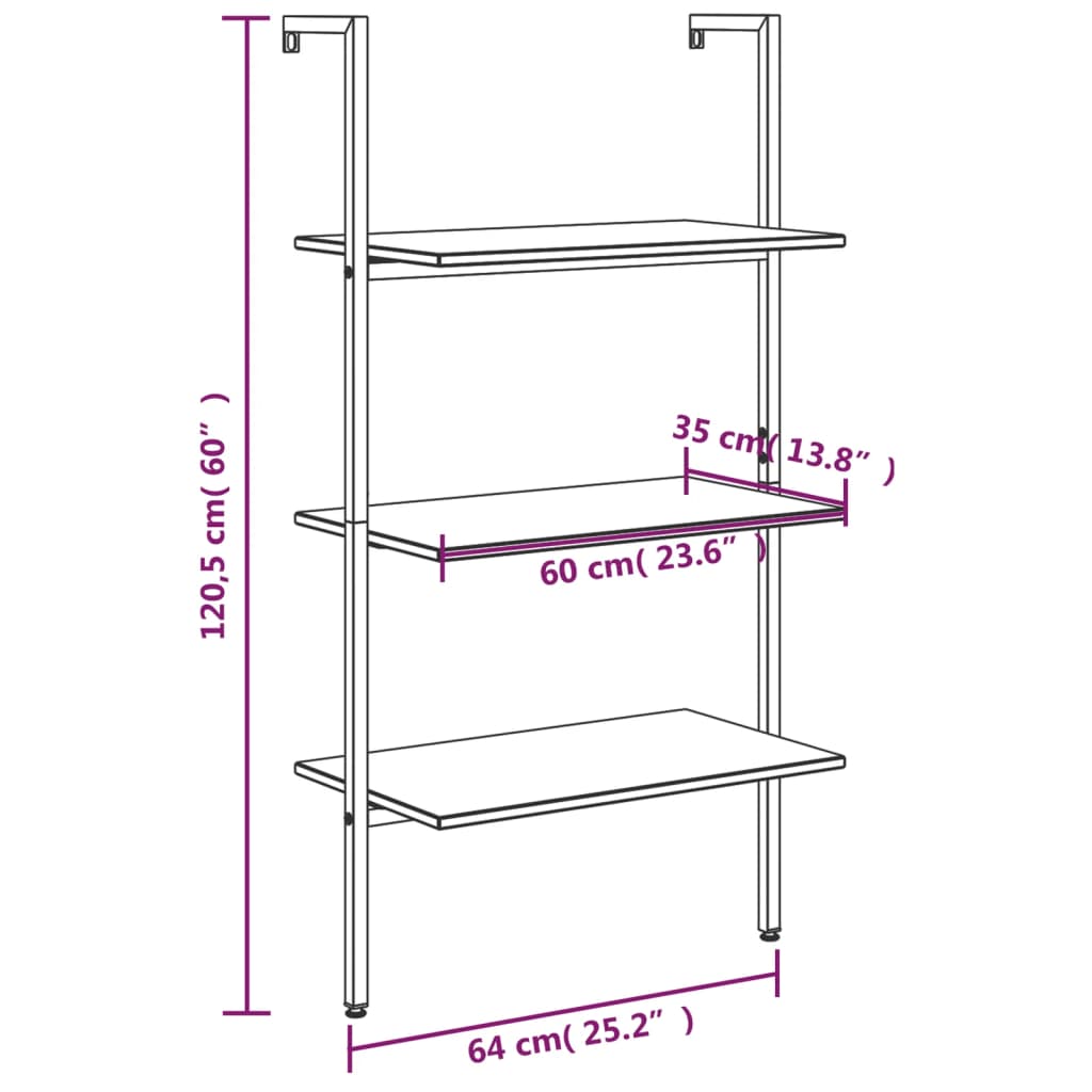 Ladderrek met 4 schappen 64x35x152,5 cm