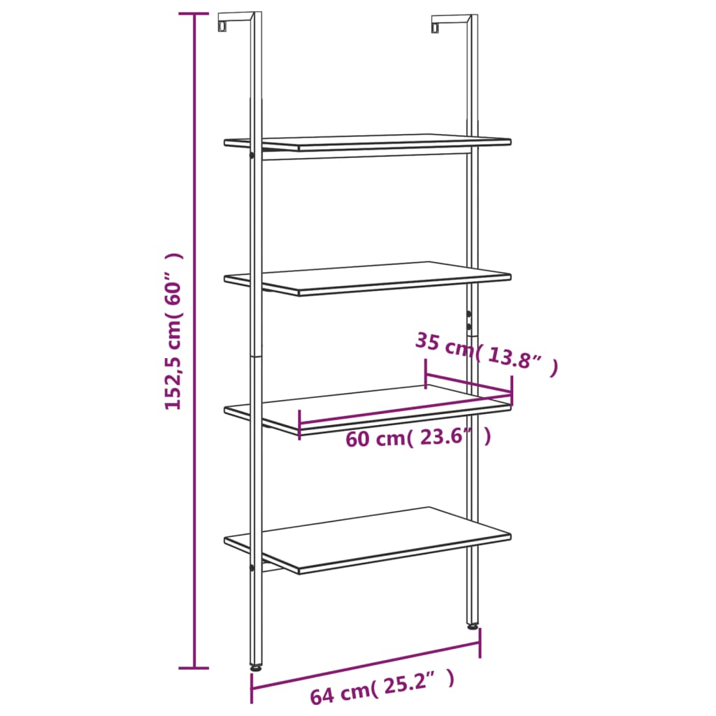 Ladderrek met 4 schappen 64x35x152,5 cm