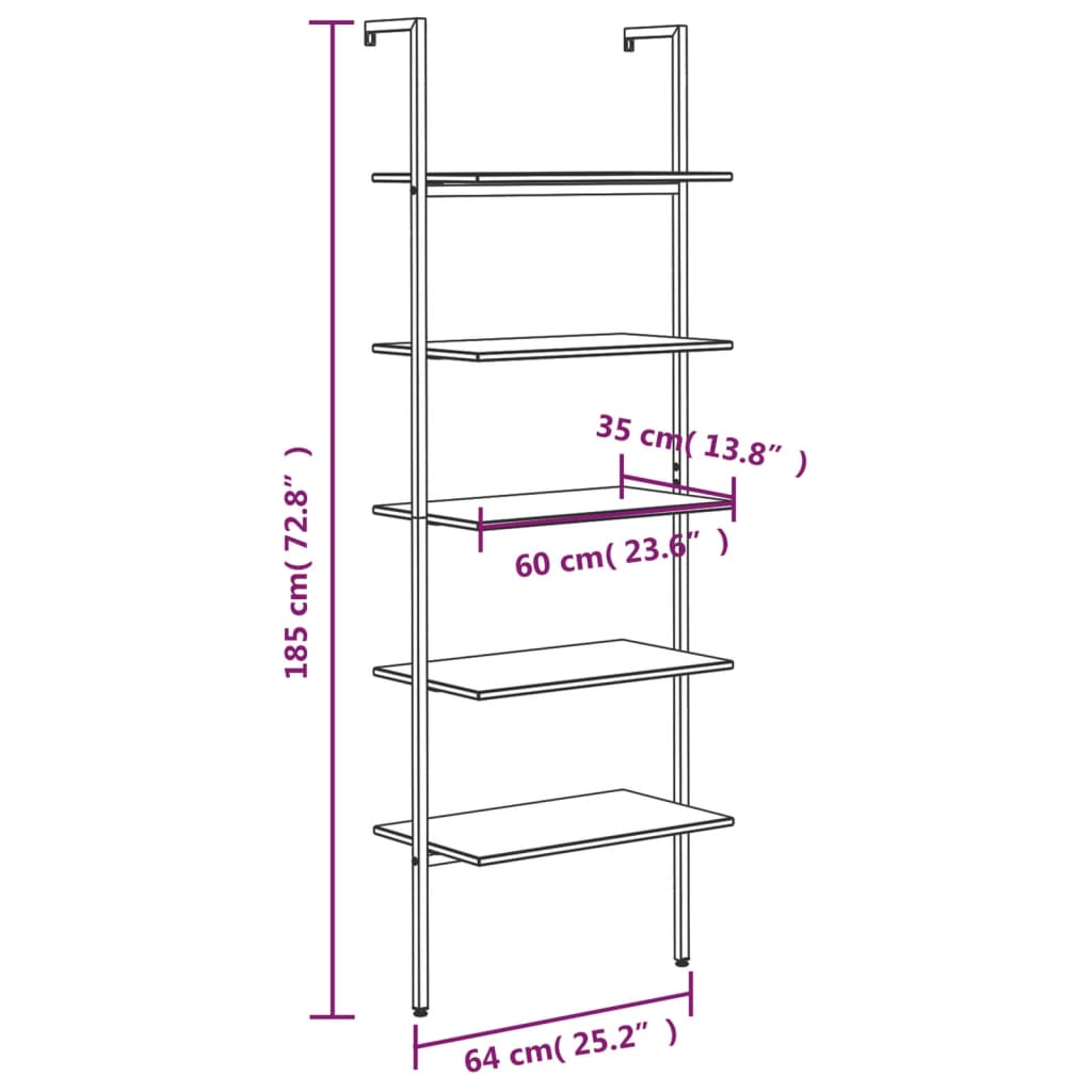 Ladderrek met 4 schappen 64x35x152,5 cm