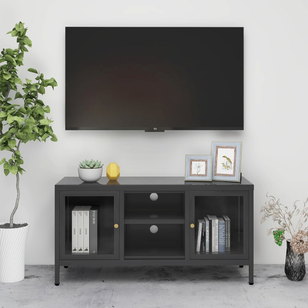 Tv-meubel 105x35x52 cm staal en glas