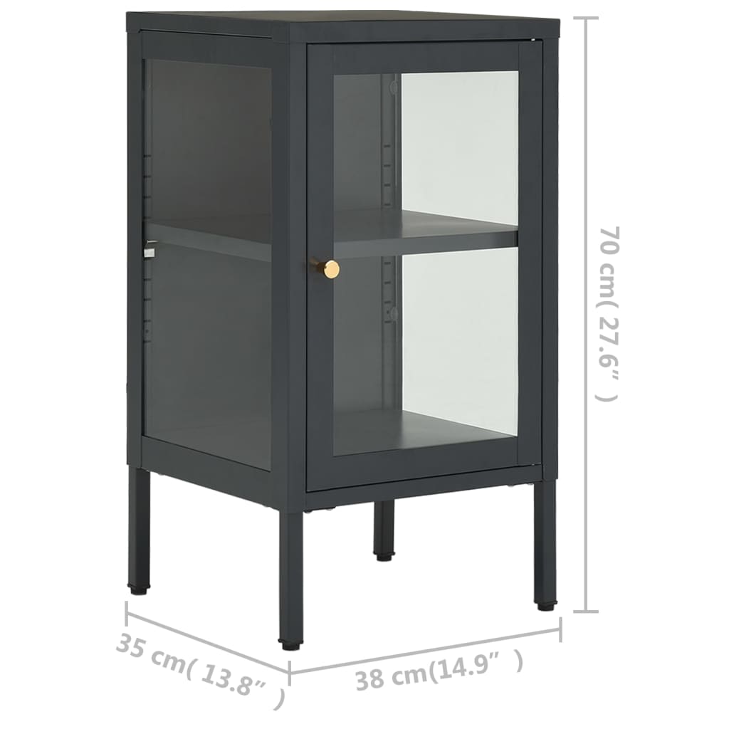 Dressoir 38x35x70 cm staal en glas antracietkleurig