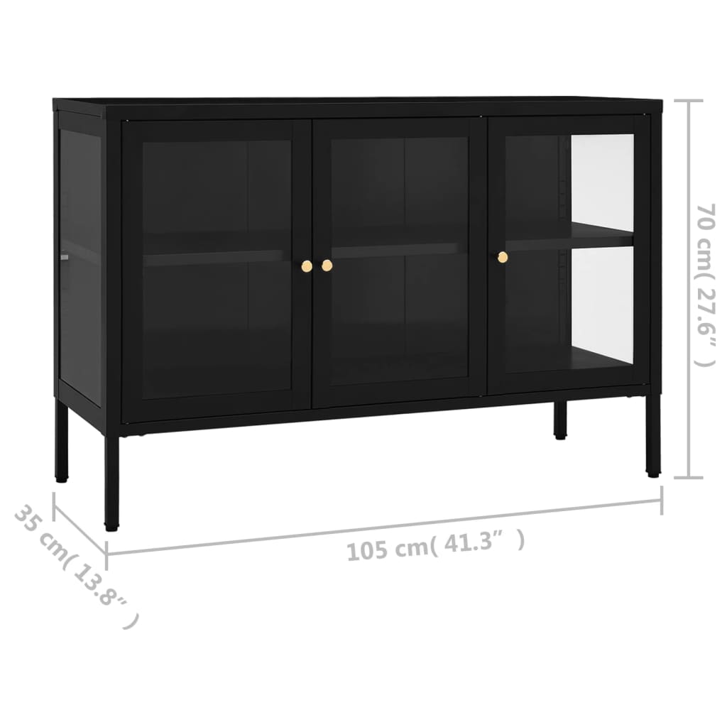 Dressoir 105x35x70 cm staal en glas antracietkleurig