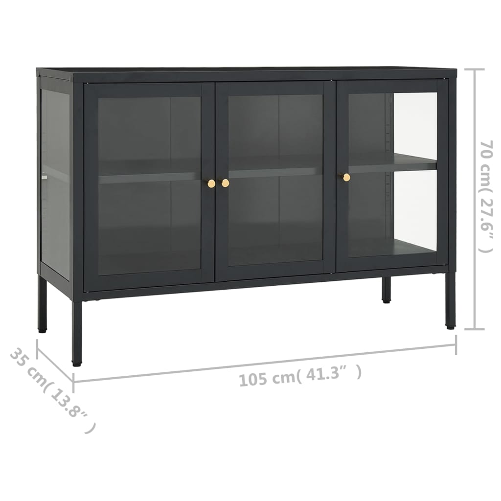 Dressoir 105x35x70 cm staal en glas antracietkleurig