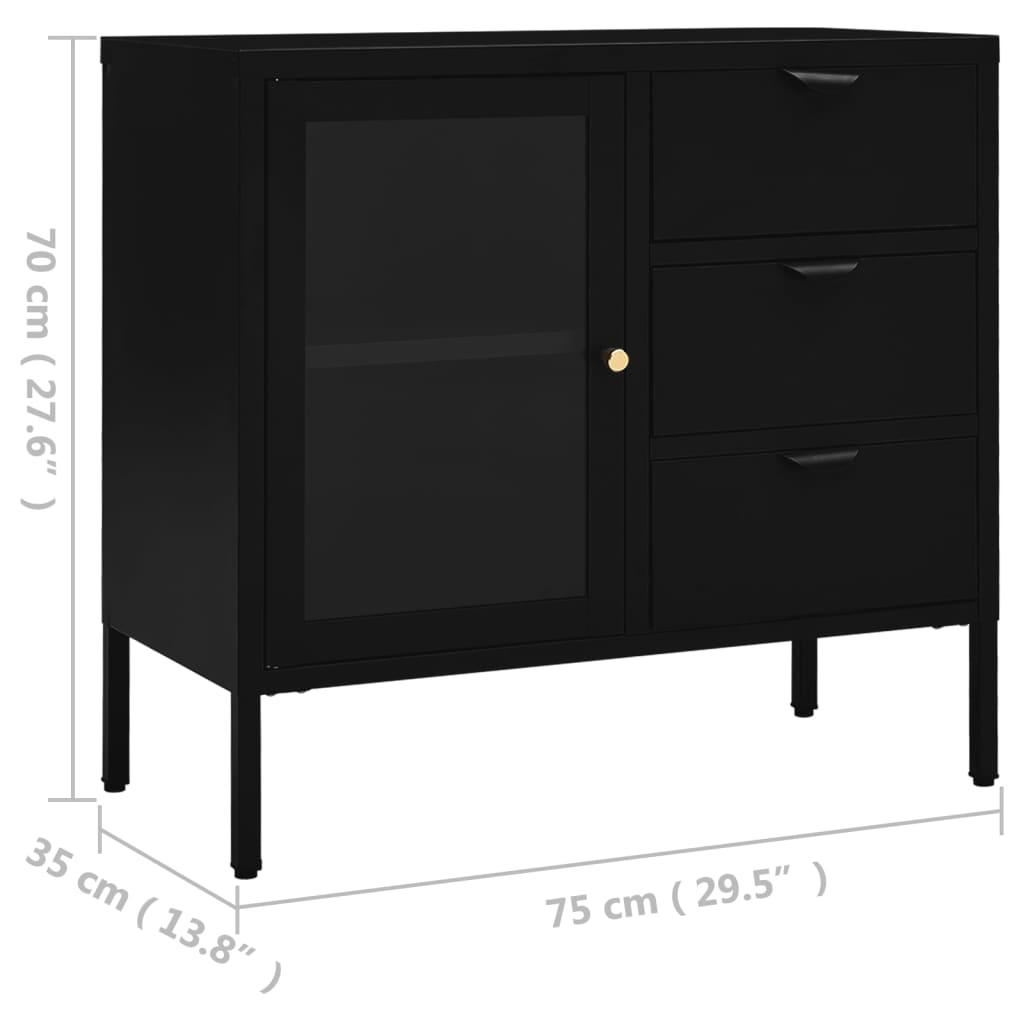 Dressoir 75x35x70 cm staal en gehard glas antracietkleurig