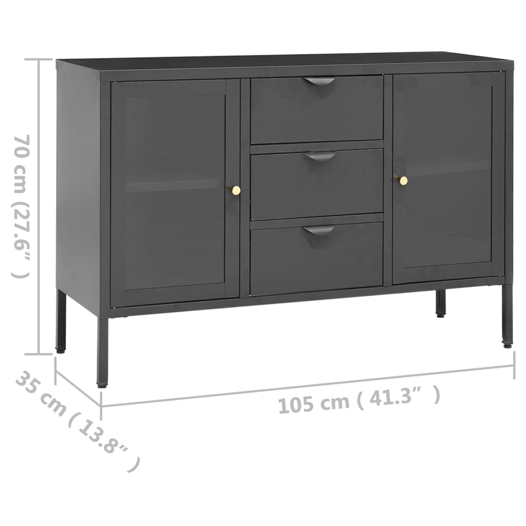 Dressoir 105x35x70 cm staal en gehard glas