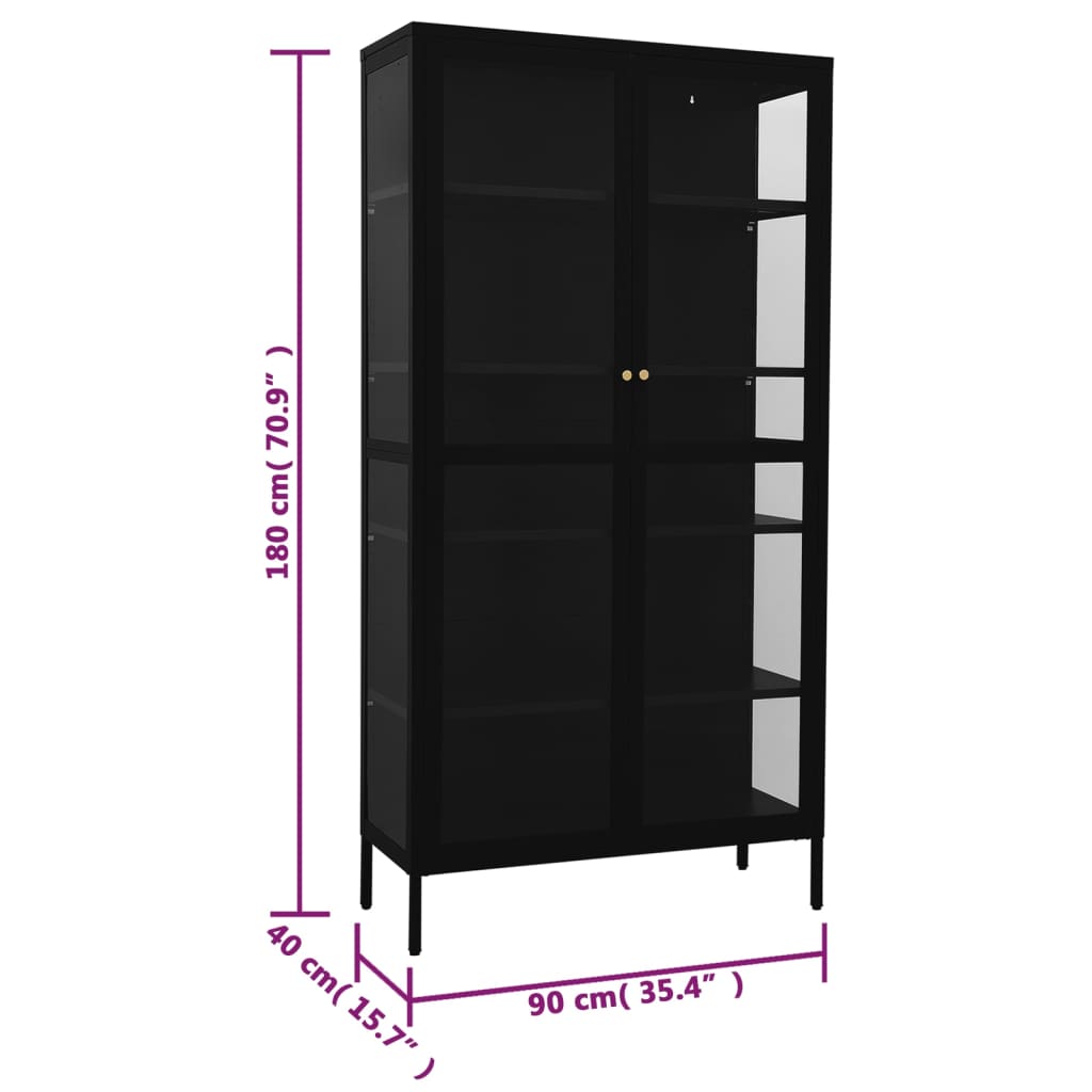 Vitrinekast 90x40x180 cm staal en gehard glas antracietkleurig