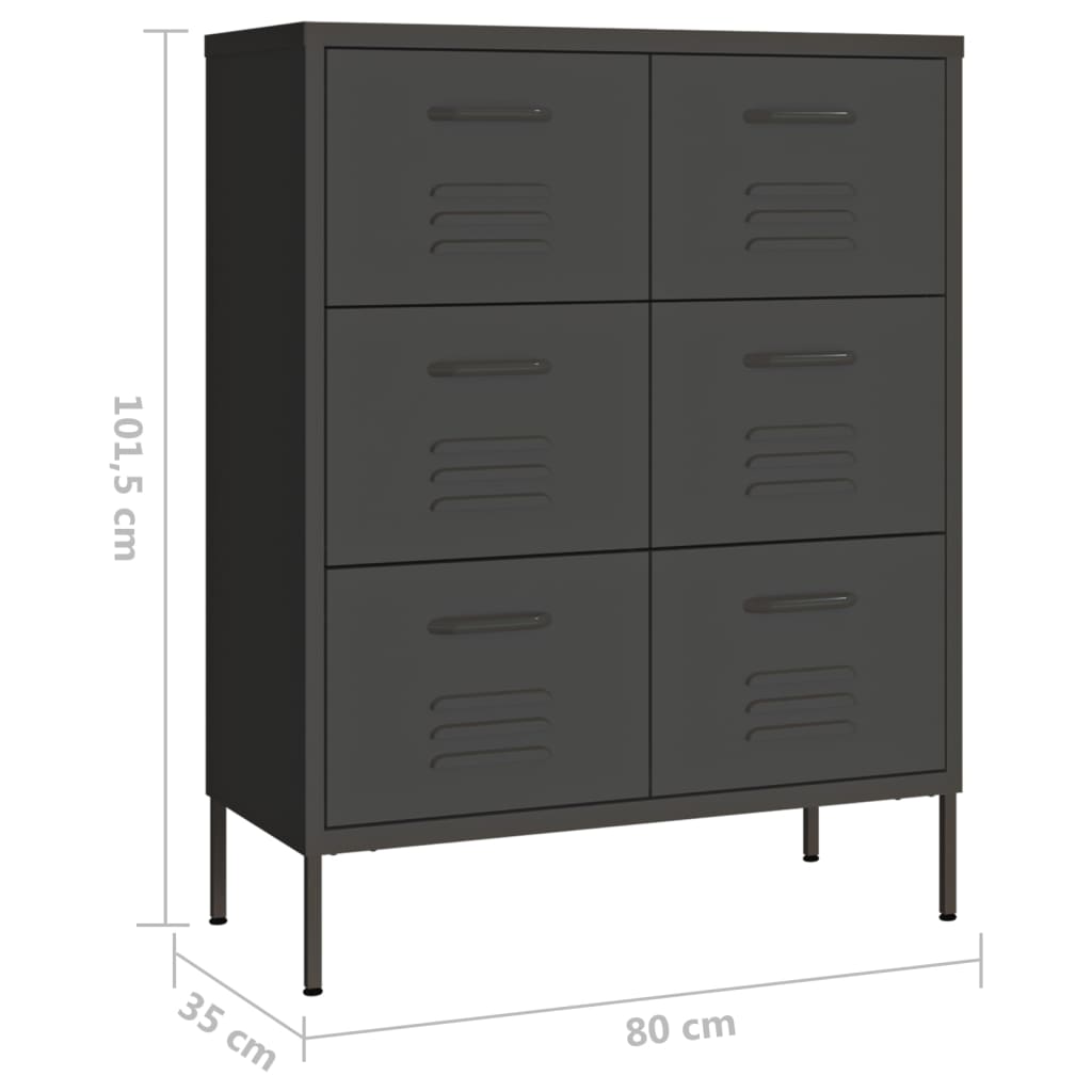 Ladekast 80x35x101,5 cm staal antracietkleurig