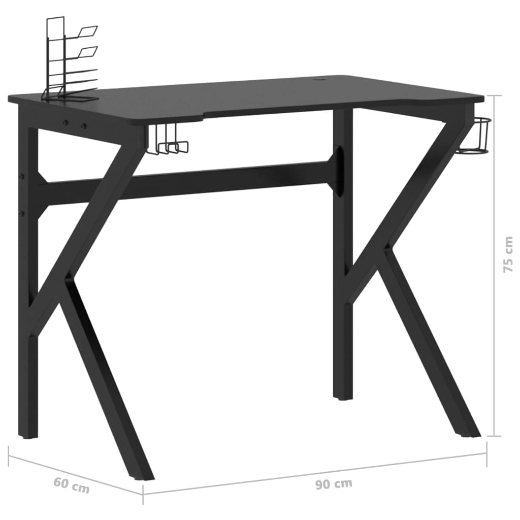 Gamingbureau met K-vormige poten 90x60x75 cm zwart