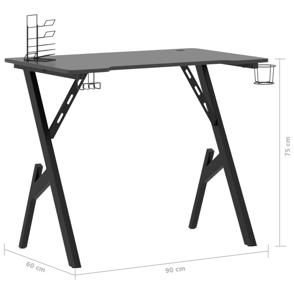 Gamingbureau met Y-vormige poten 90x60x75 cm zwart