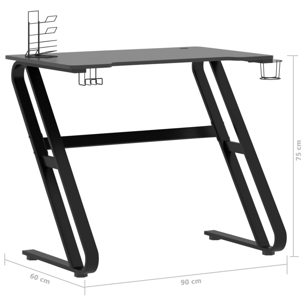 Gamingbureau met ZZ-vormige poten 90x60x75 cm zwart