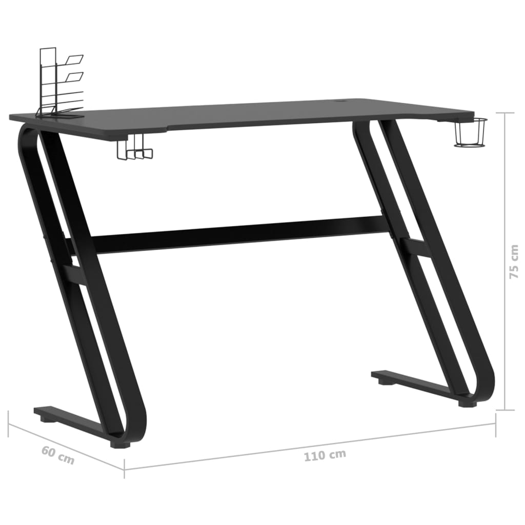 Gamingbureau met ZZ-vormige poten 90x60x75 cm zwart