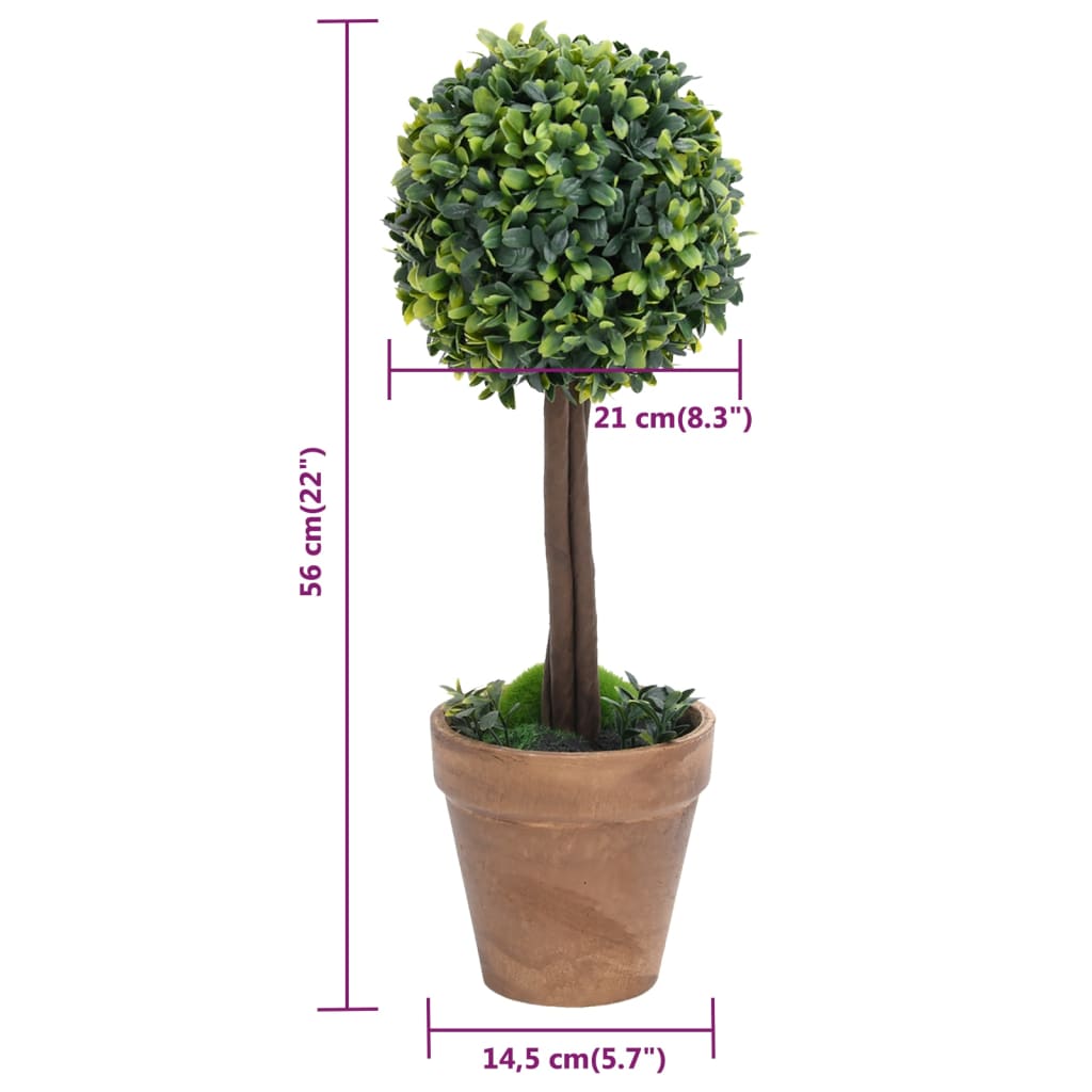 Kunstplanten met pot 2 st buxus bolvorming 41 cm groen