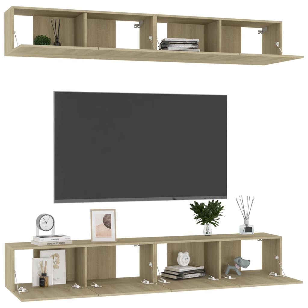 Tv-meubelen 4 st 100x30x30 cm bewerkt hout