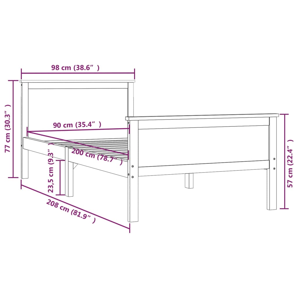 Bedframe massief grenenhout 140x200 cm