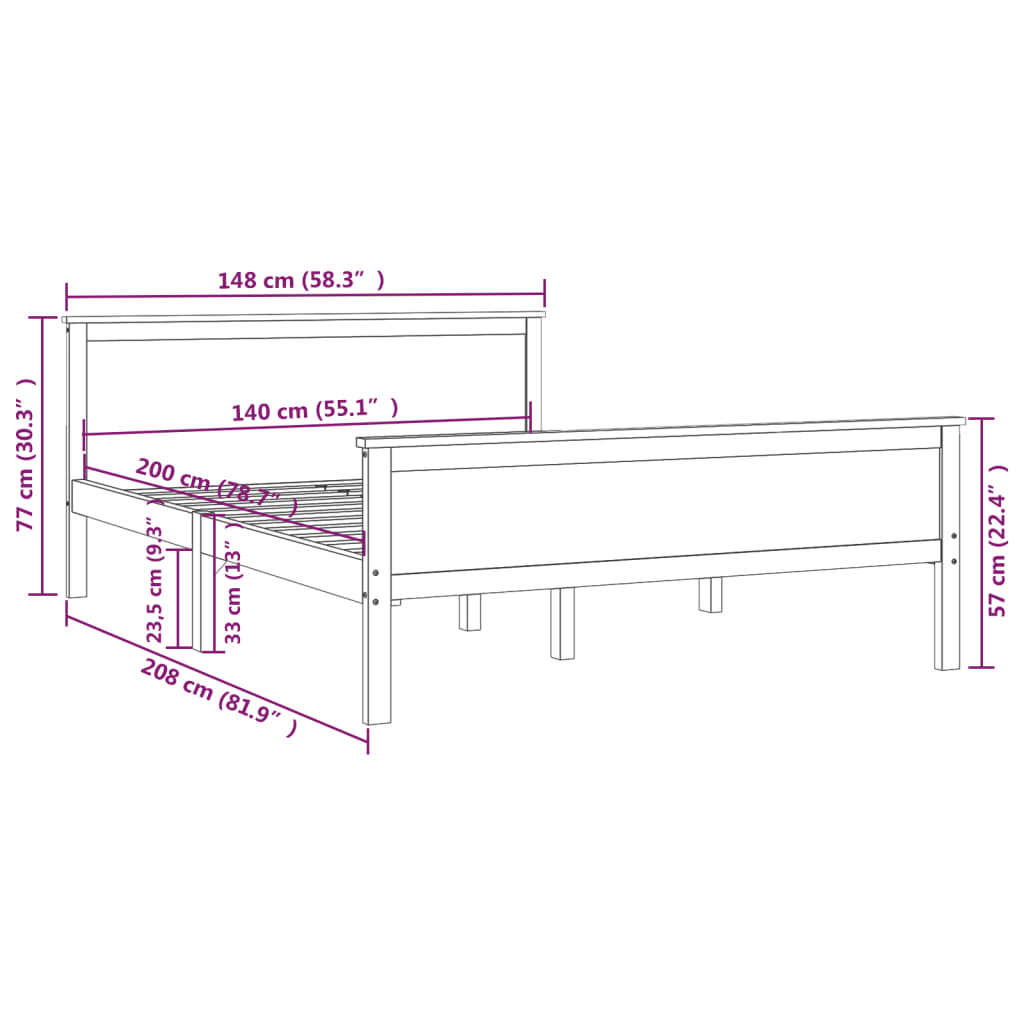 Bedframe massief grenenhout 140x200 cm