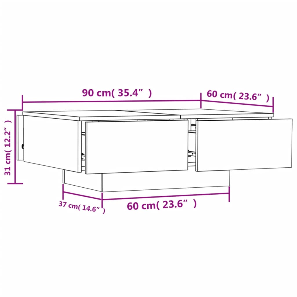 Salontafel 90x60x31 cm bewerkt hout