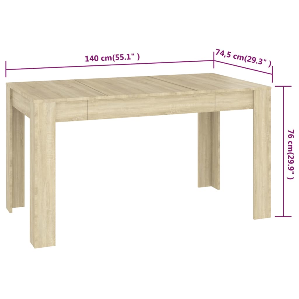 Eettafel 140x74,5x76 cm bewerkt hout eikenkleurig