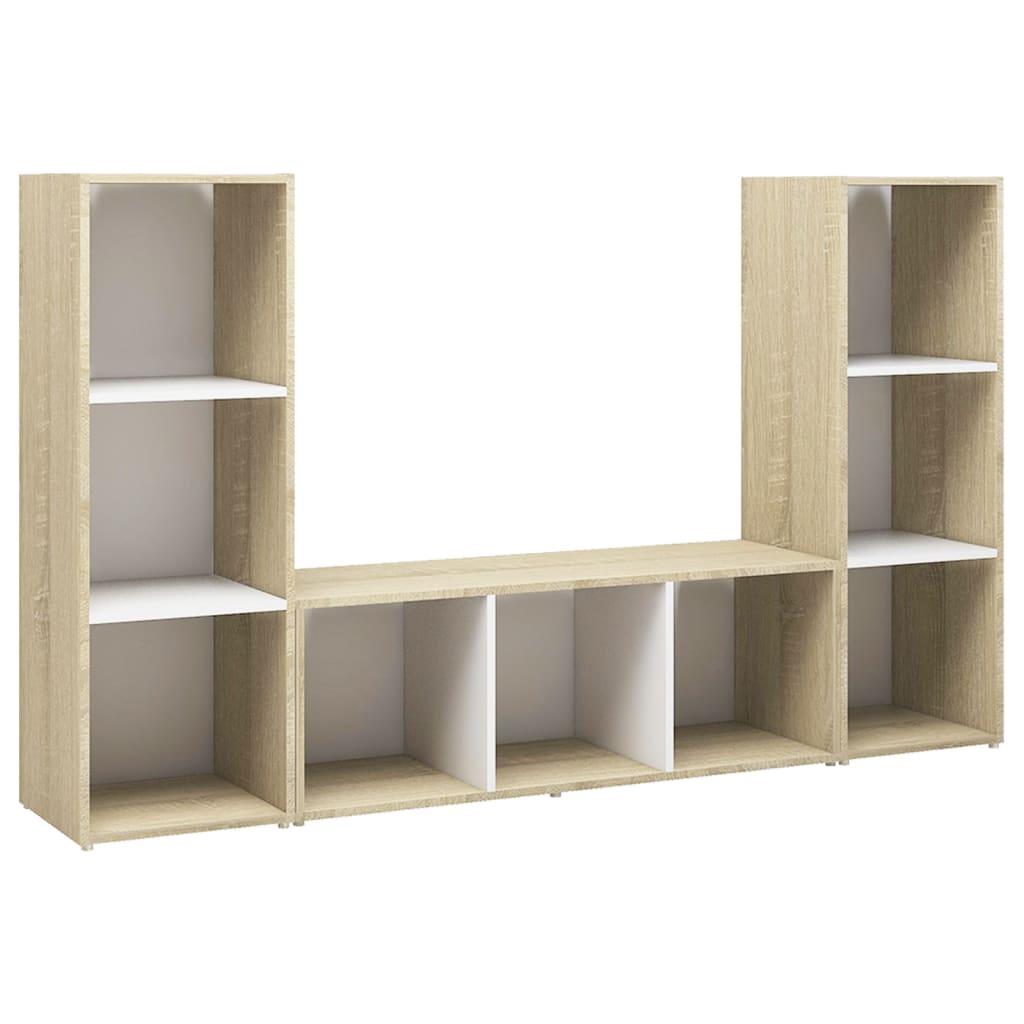 Tv-meubelen 3st 107x35x37 cm bewerkt hout wit sonoma eikenkleur