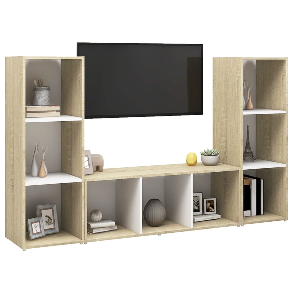 Tv-meubelen 3st 107x35x37 cm bewerkt hout wit sonoma eikenkleur