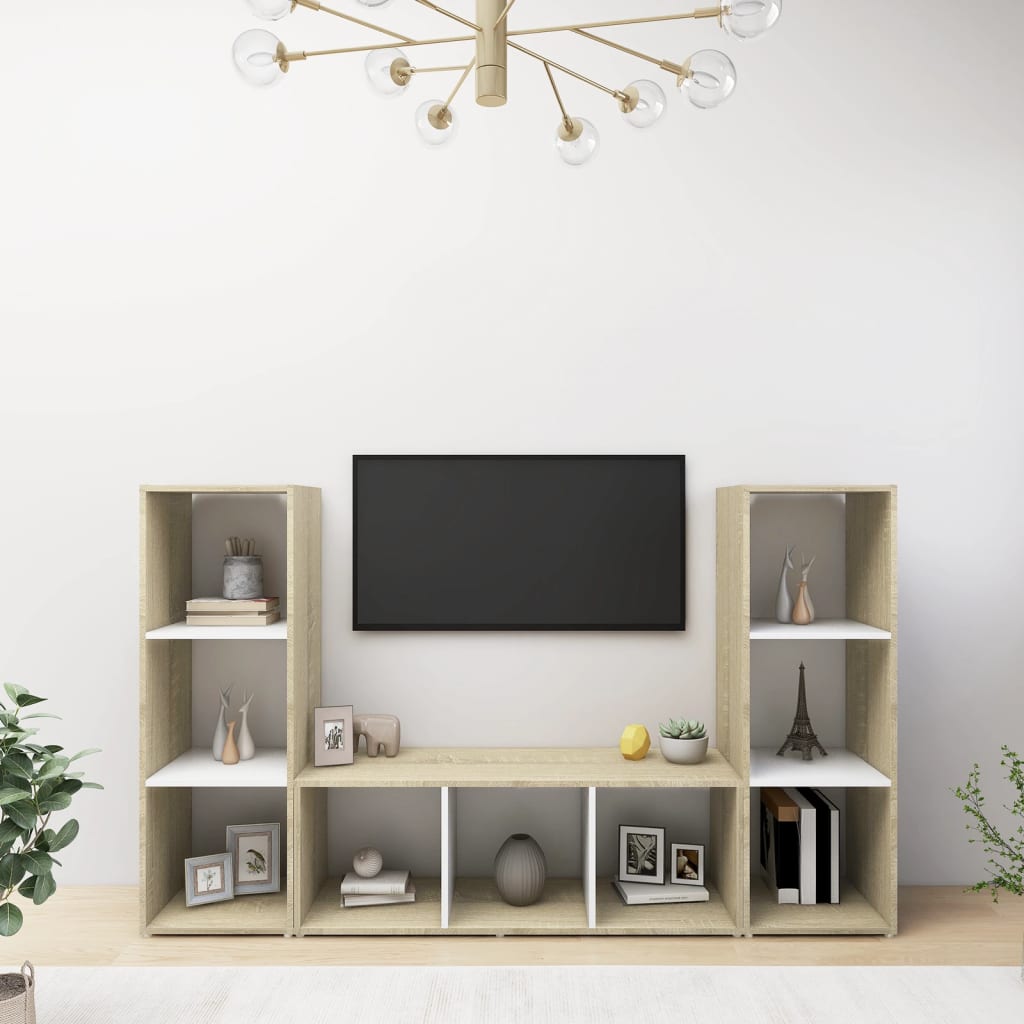 Tv-meubelen 3st 107x35x37 cm bewerkt hout wit sonoma eikenkleur