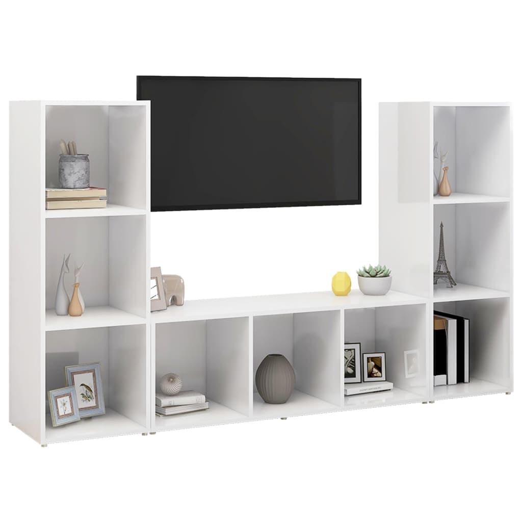 Tv-meubelen 3 st 107x35x37 cm bewerkt hout hoogglans grijs