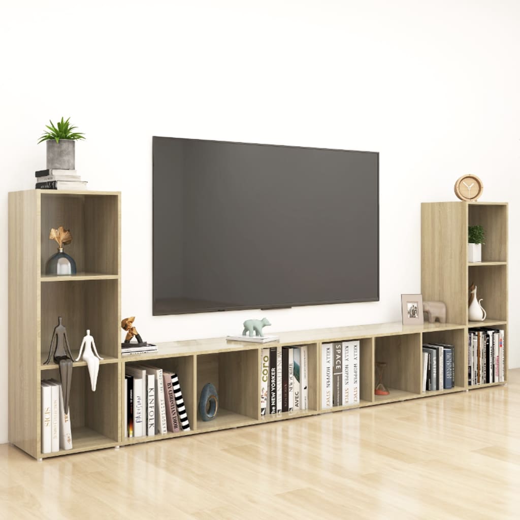 Tv-meubelen 3st 107x35x37 cm bewerkt hout wit sonoma eikenkleur