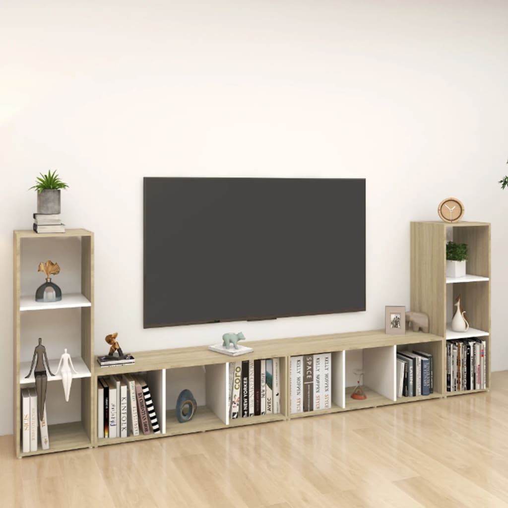 Tv-meubelen 3st 107x35x37 cm bewerkt hout wit sonoma eikenkleur