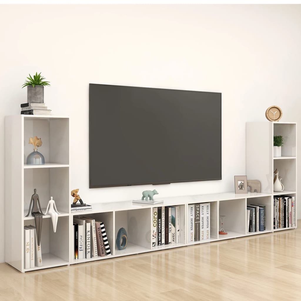 Tv-meubelen 4 st 107x35x37 cm spaanplaat hoogglans grijs