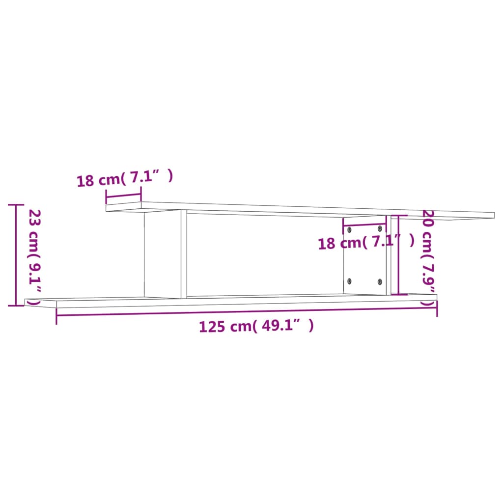 Tv-wandschap 125x18x23 cm bewerkt hout artisanaal eikenkleurig