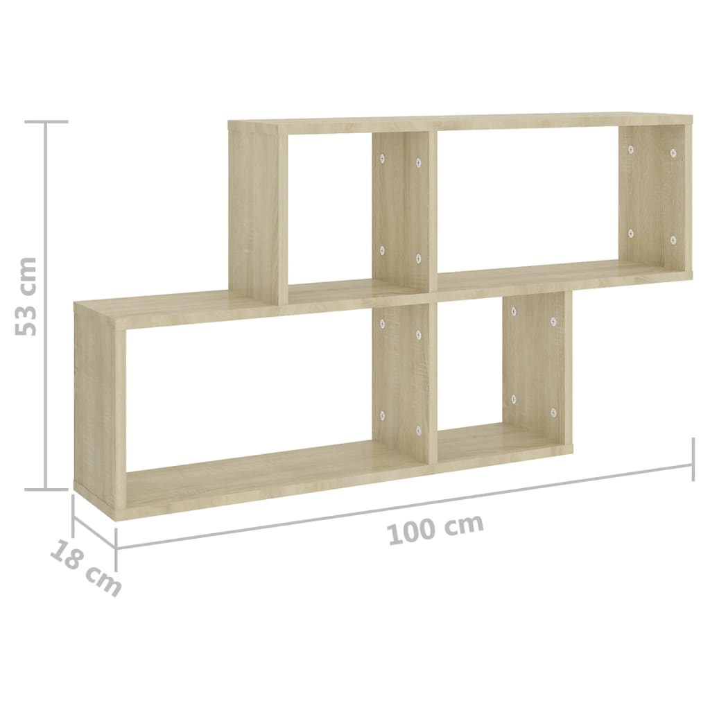 Wandschap 100x18x53 cm bewerkt hout artisanaal eikenkleurig