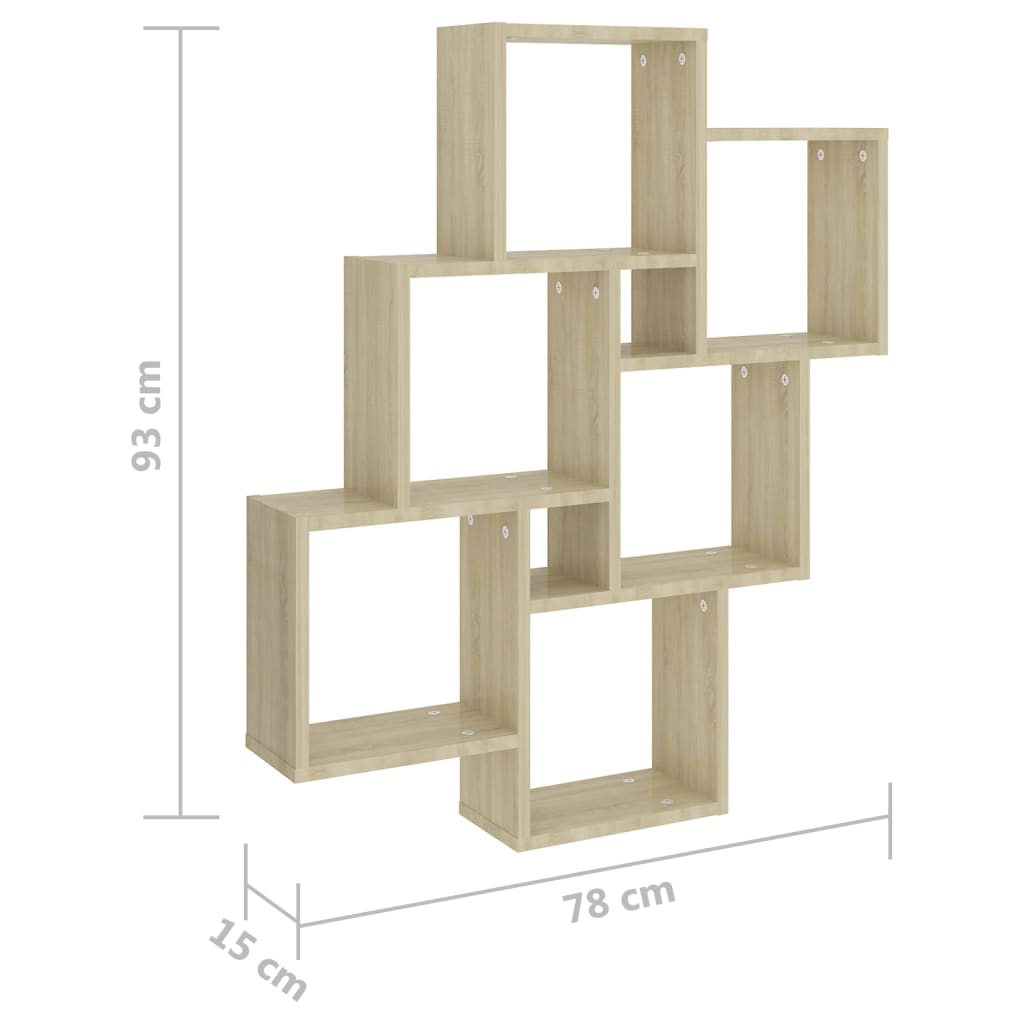 Wandschap kubus 78x15x93 cm bewerkt hout