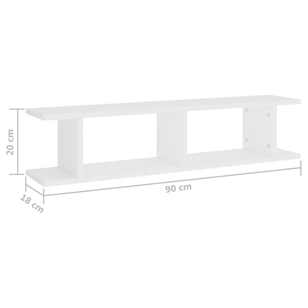 Wandschappen 2 st 75x18x20 cm bewerkt hout wit