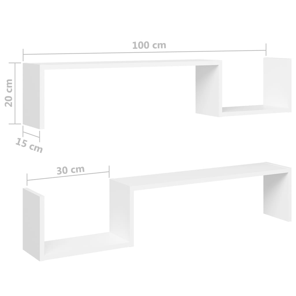 Wandschappen 2 st 100x15x20 cm bewerkt hout