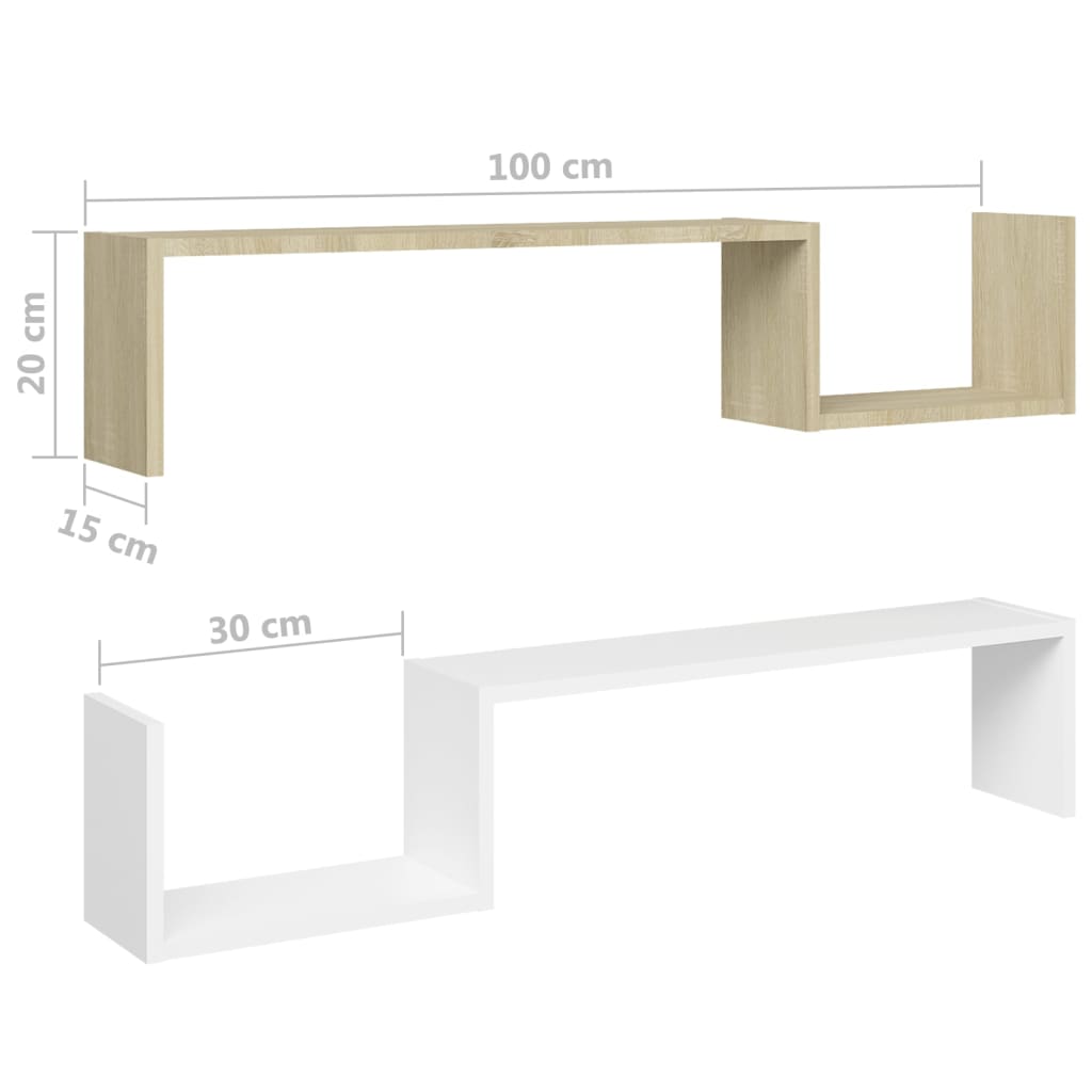 Wandschappen 2 st 100x15x20 cm bewerkt hout