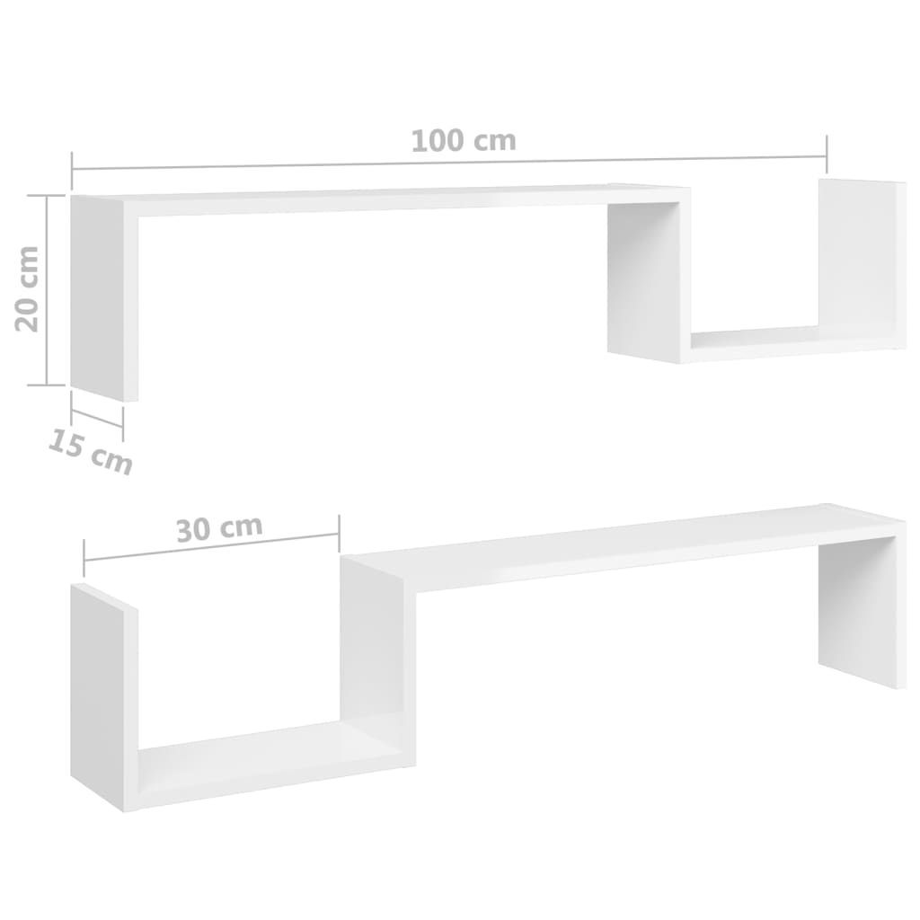 Wandschappen 2 st 100x15x20 cm bewerkt hout