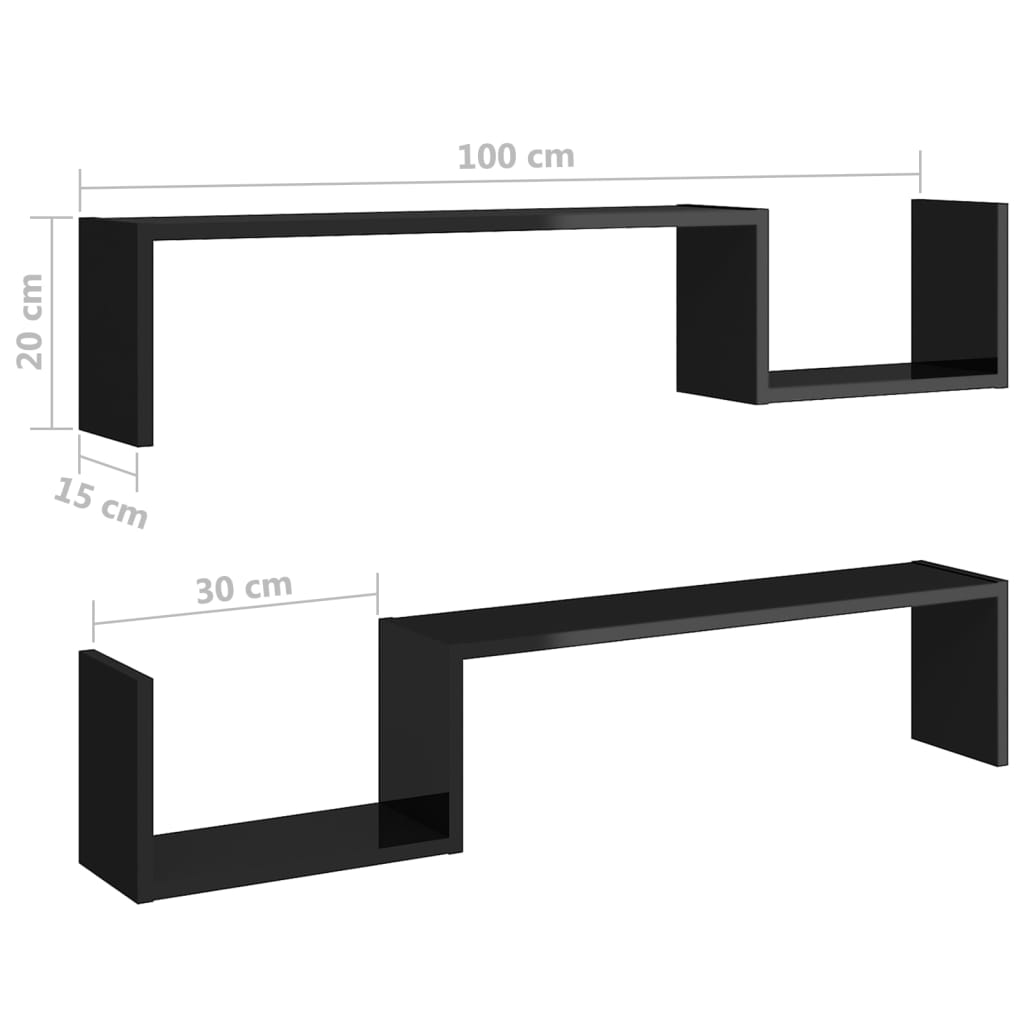 Wandschappen 2 st 100x15x20 cm bewerkt hout