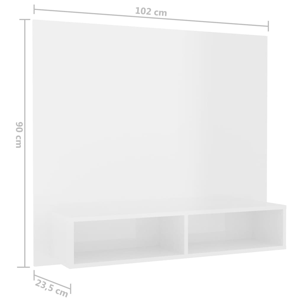 Tv-wandmeubel 102x23,5x90 cm bewerkt hout hoogglans zwart