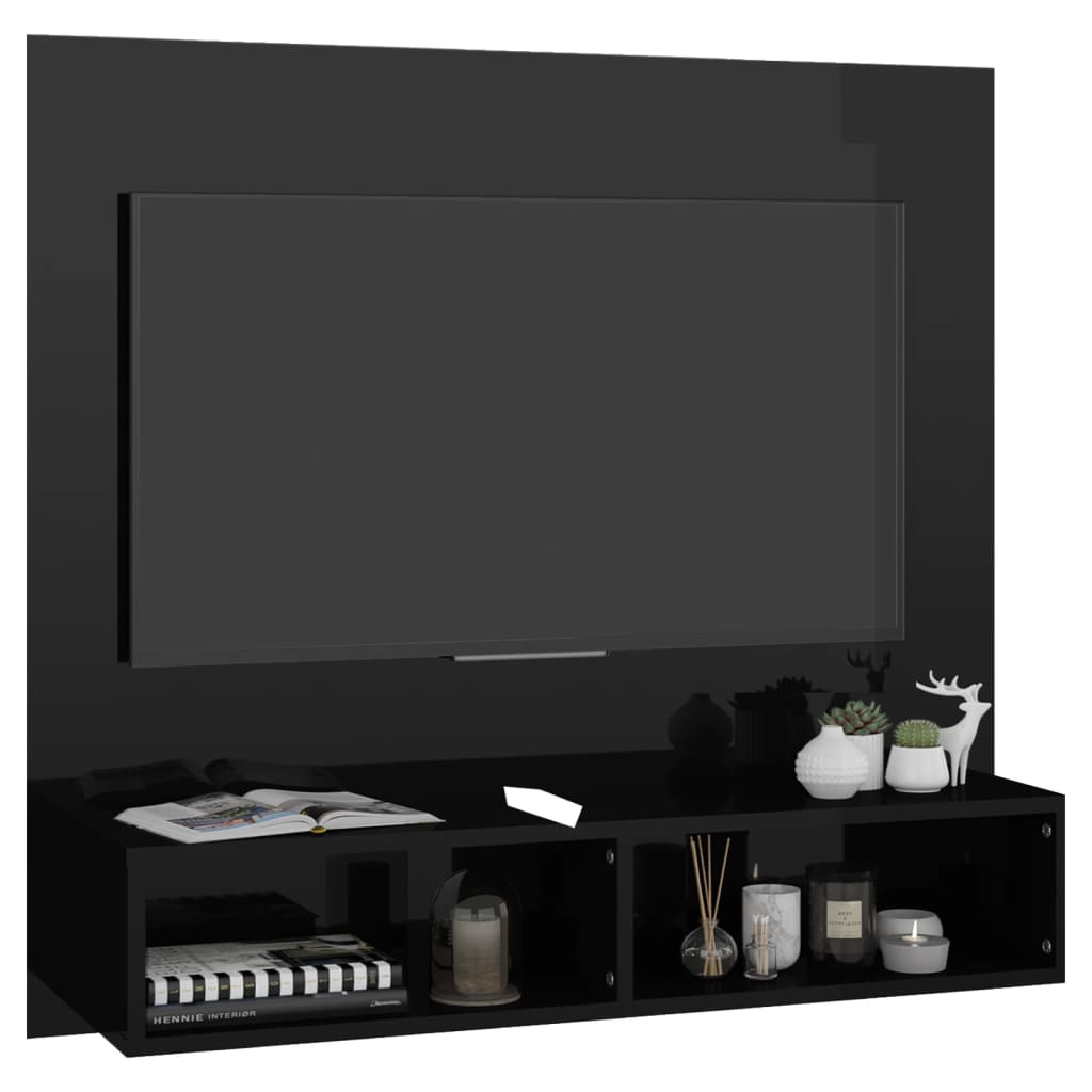 Tv-wandmeubel 102x23,5x90 cm bewerkt hout hoogglans zwart