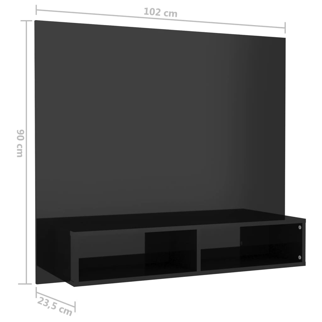 Tv-wandmeubel 102x23,5x90 cm bewerkt hout hoogglans zwart