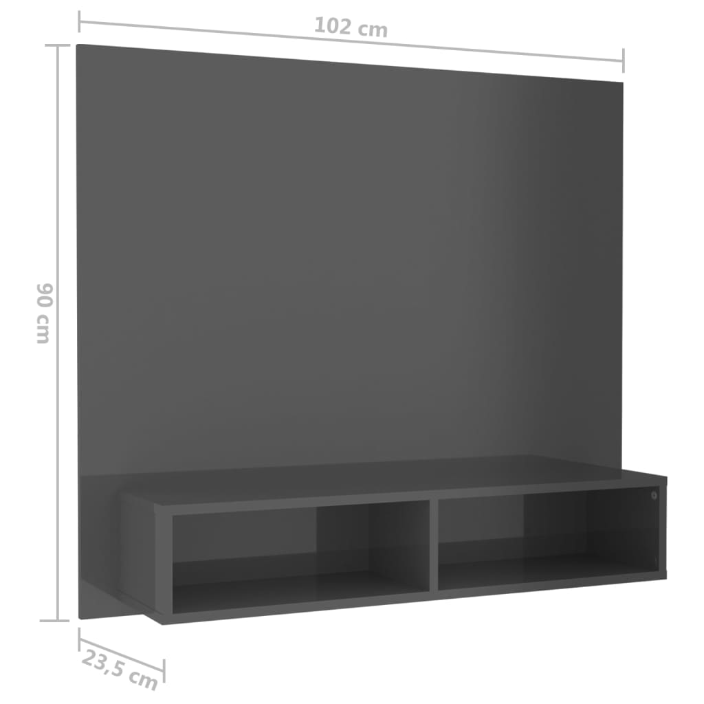 Tv-wandmeubel 102x23,5x90 cm bewerkt hout hoogglans zwart