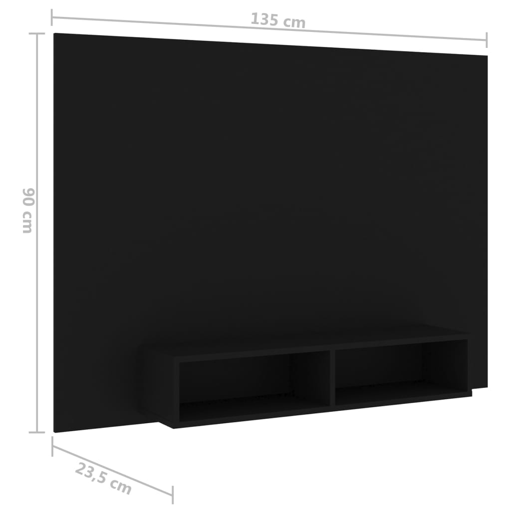 Tv-wandmeubel 135x23,5x90 cm bewerkt hout hoogglans zwart