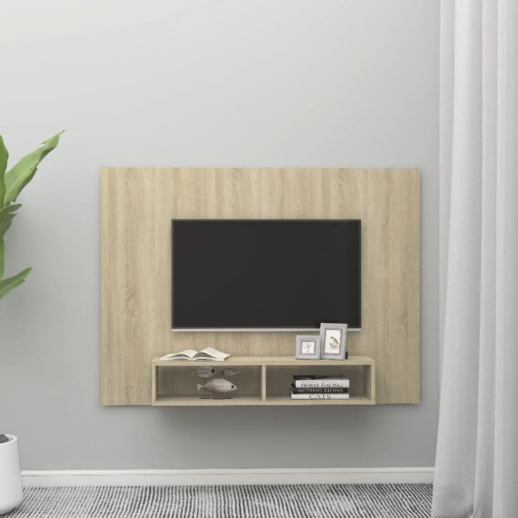 Tv-wandmeubel 135x23,5x90 cm bewerkt hout hoogglans zwart